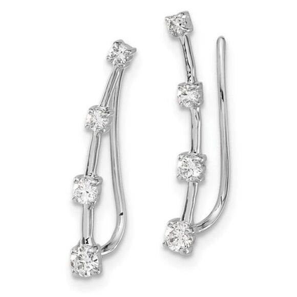 14K White Gold Lab Grown Diamond Earring Climbers - Picture 2 of 6